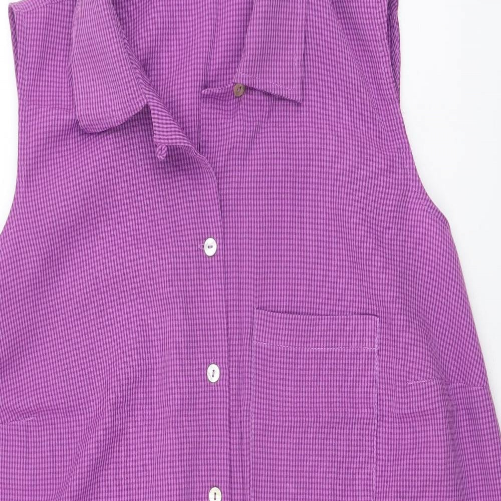 essence Womens Purple Geometric Polyester Basic Button-Up Size 20 Collared