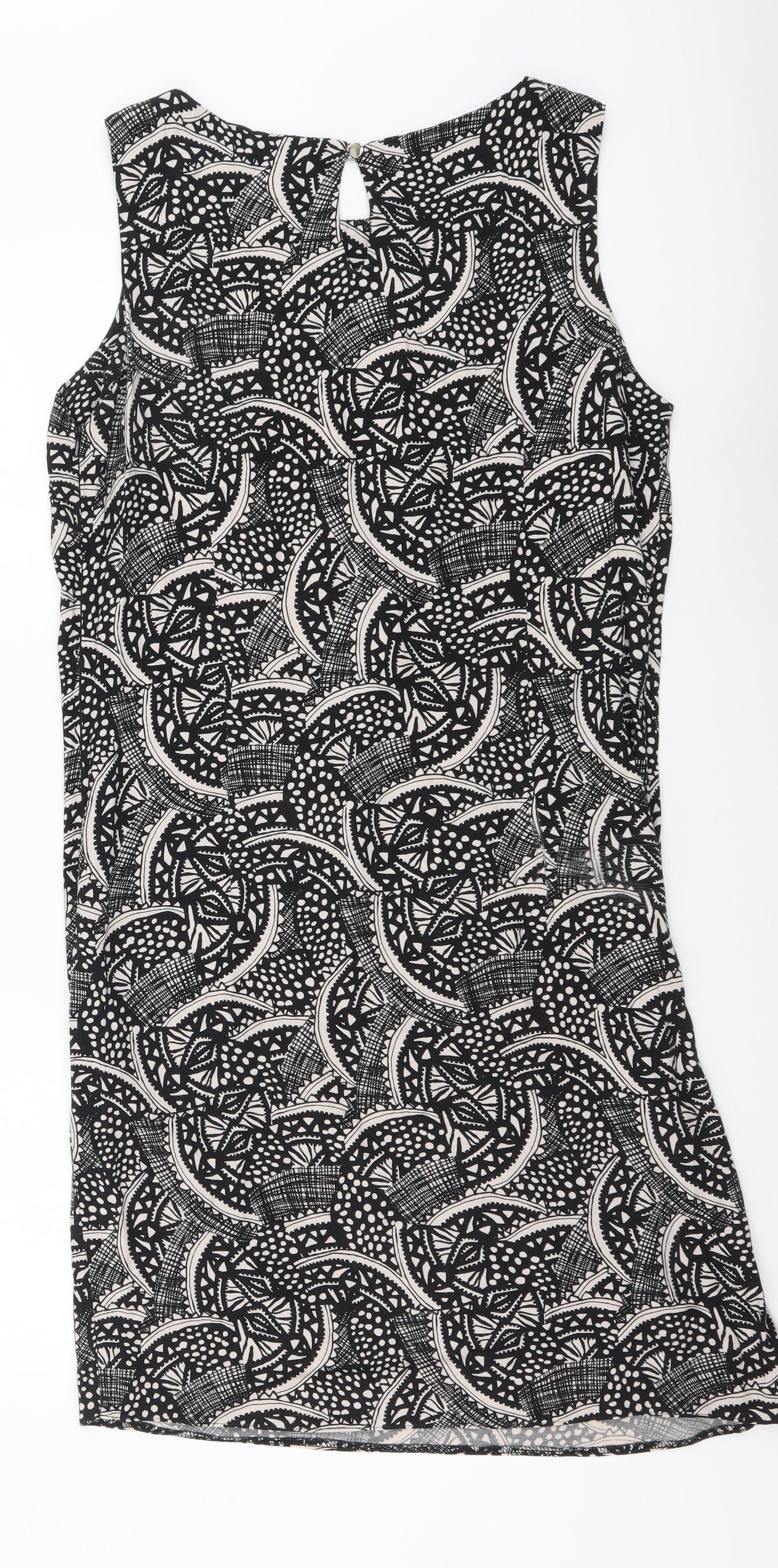 M&Co Womens Black Geometric Polyester A-Line Size 12 Round Neck Zip