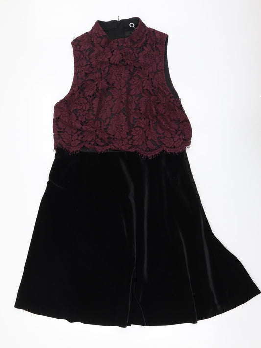 NEXT Womens Black Polyester A-Line Size 14 Mock Neck Zip