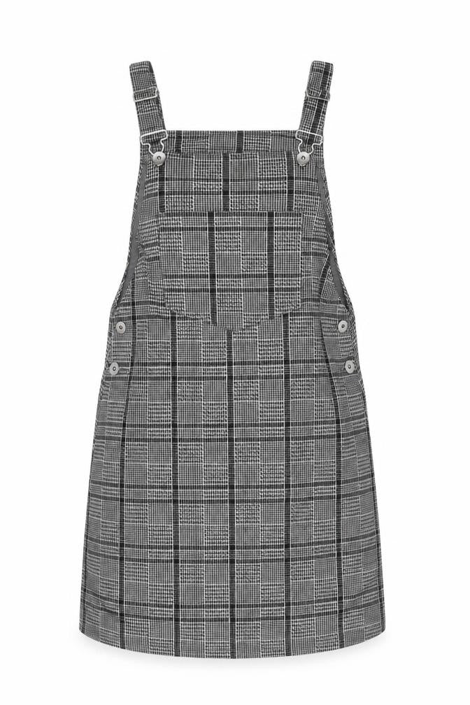 H&M Womens Grey Plaid Polyester Pinafore/Dungaree Dress Size XS Square Neck Pullover