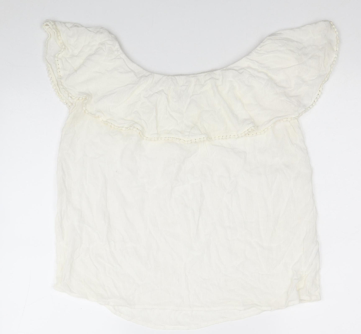 Pimkie Womens White Viscose Basic T-Shirt Size M Off the Shoulder