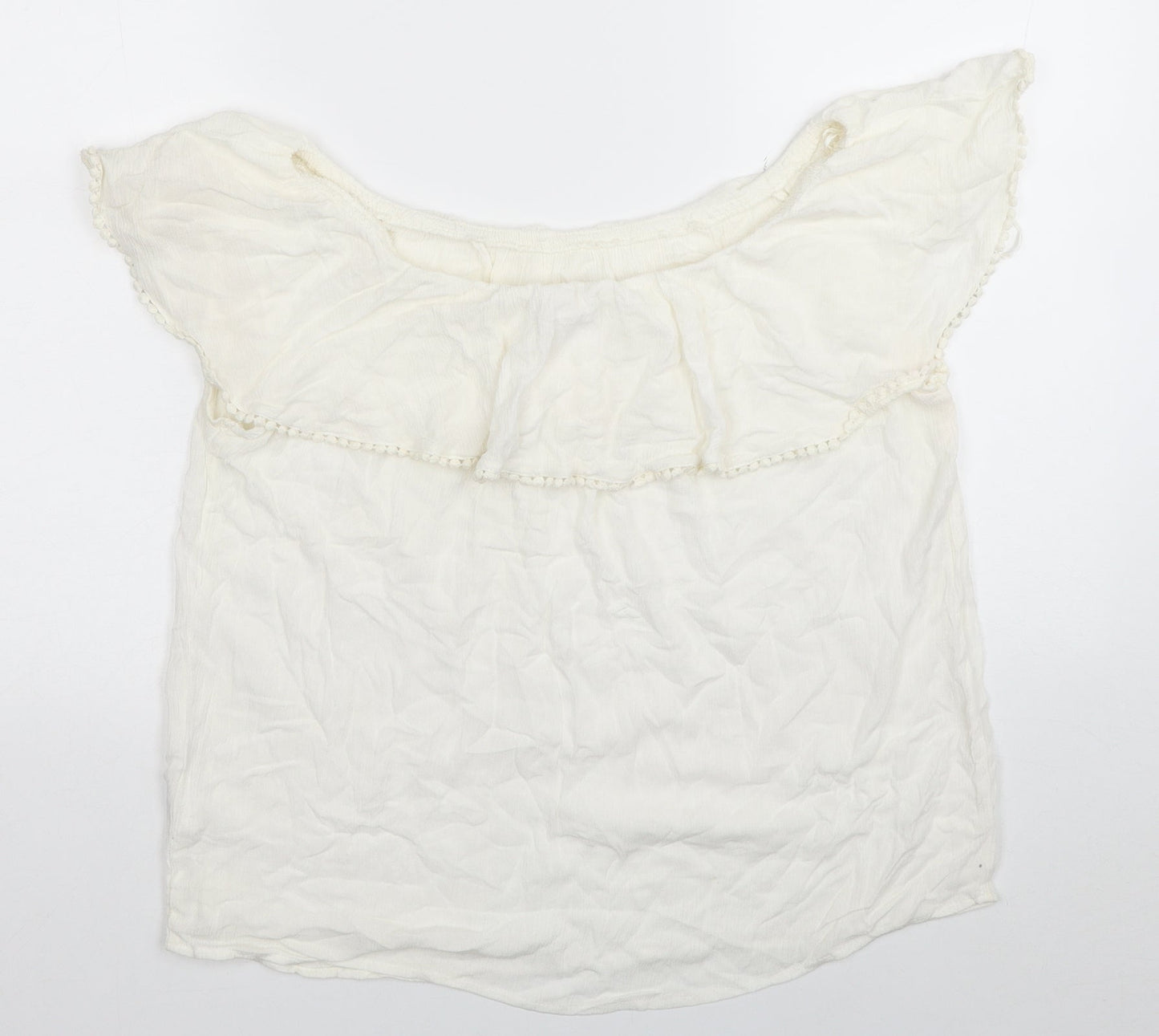 Pimkie Womens White Viscose Basic T-Shirt Size M Off the Shoulder