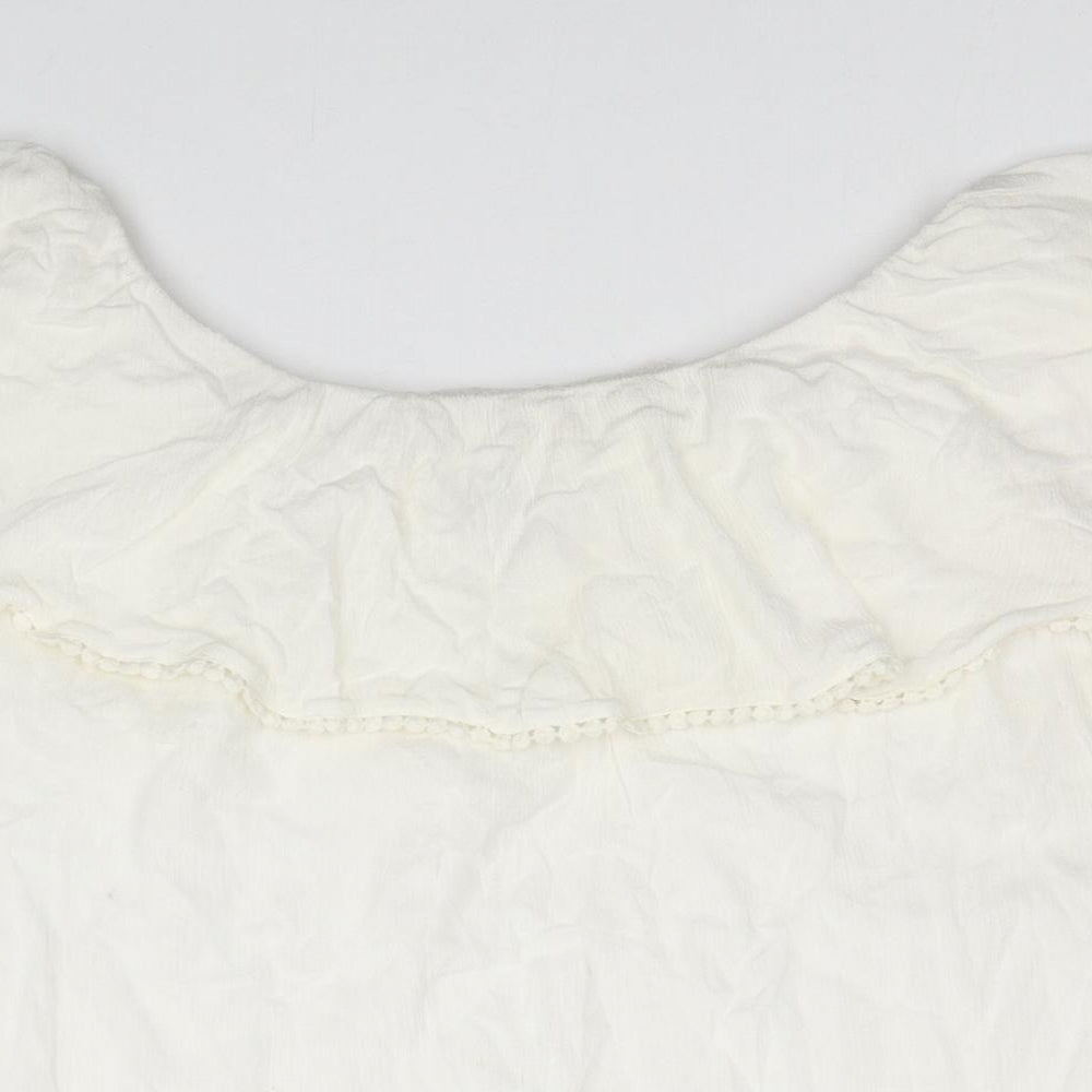 Pimkie Womens White Viscose Basic T-Shirt Size M Off the Shoulder