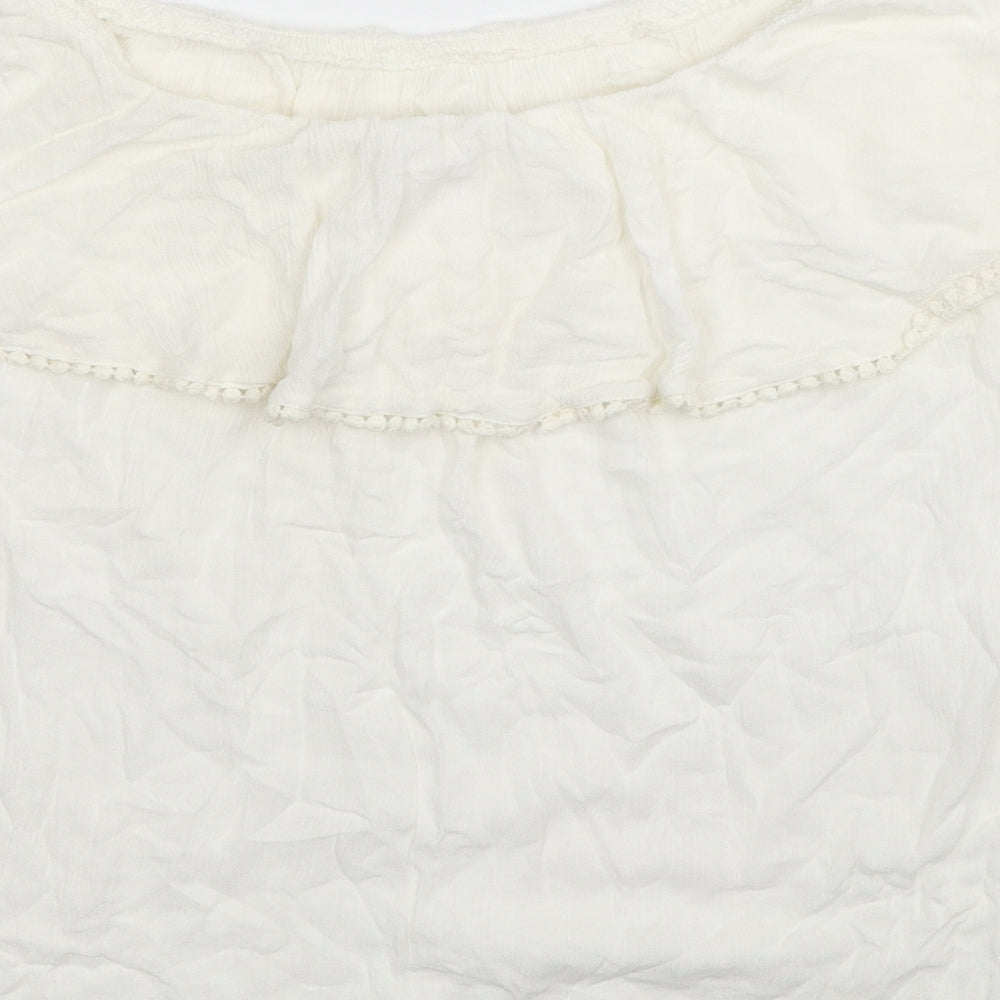 Pimkie Womens White Viscose Basic T-Shirt Size M Off the Shoulder