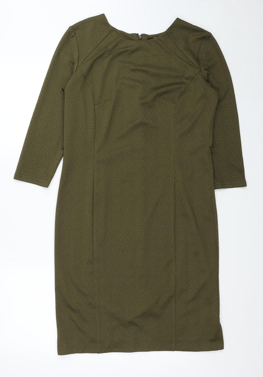 Simon Jeffrey Womens Green Polyester Pencil Dress Size 12 Round Neck Zip