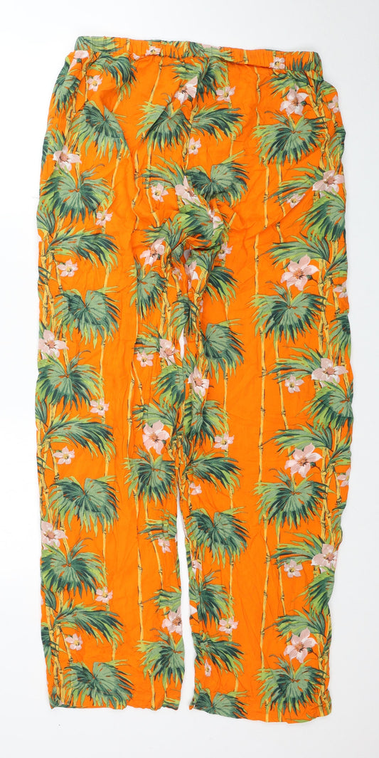 ASOS Womens Orange Floral Modal Bloomer Trousers Size 12 L30 in Regular Drawstring - Palm Trees