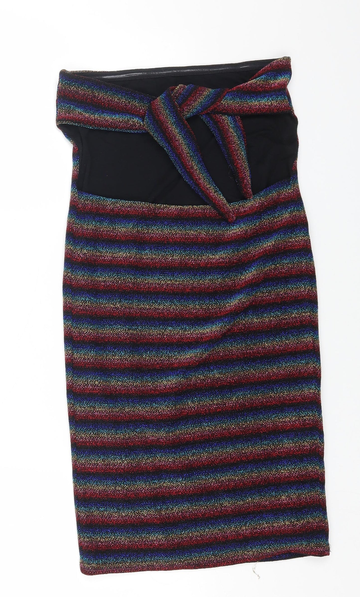 Topshop Womens Multicoloured Striped Nylon Bodycon Size 10 Off the Shoulder Pullover