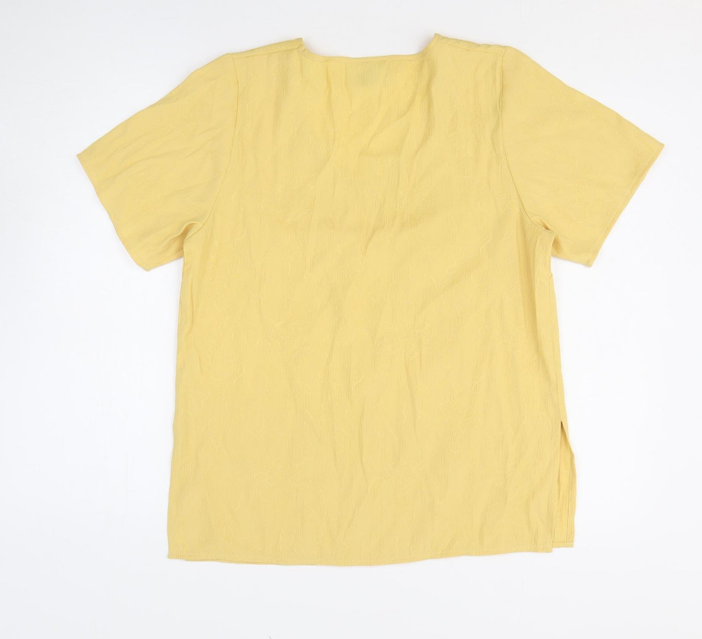 Sara Womens Yellow Floral Polyester Basic T-Shirt Size 10 Scoop Neck - Size 10-12