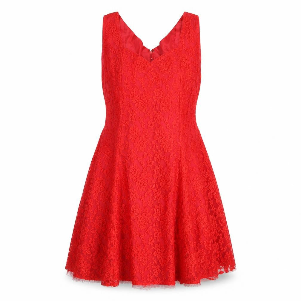 Preworn Womens Red Floral Polyester Fit & Flare Size M Sweetheart Zip