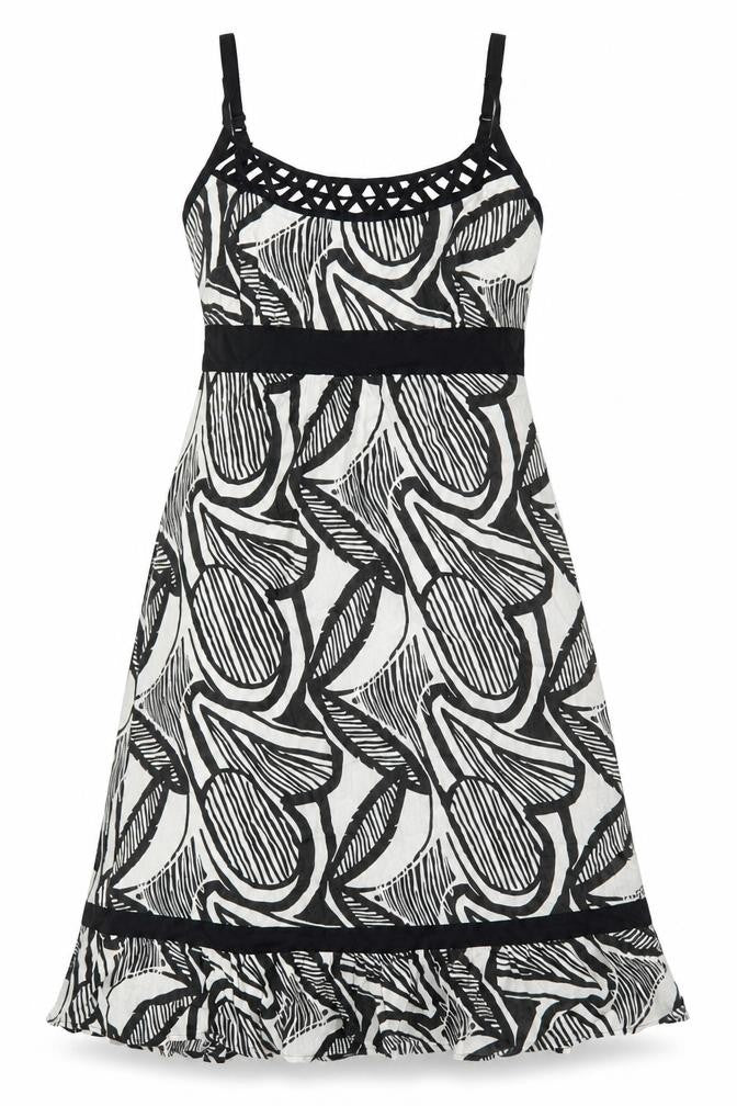 Vanilla Sands Womens Black Geometric 100% Cotton Tank Dress Size 10 Off the Shoulder Pullover