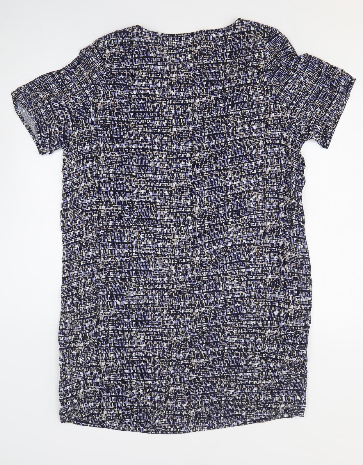 John Lewis Womens Blue Geometric Viscose T-Shirt Dress Size L Round Neck Pullover