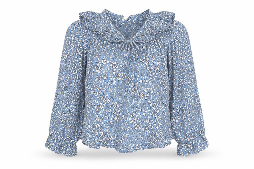 Marks and Spencer Womens Blue Floral Viscose Basic Blouse Size 8 Round Neck - Flowers