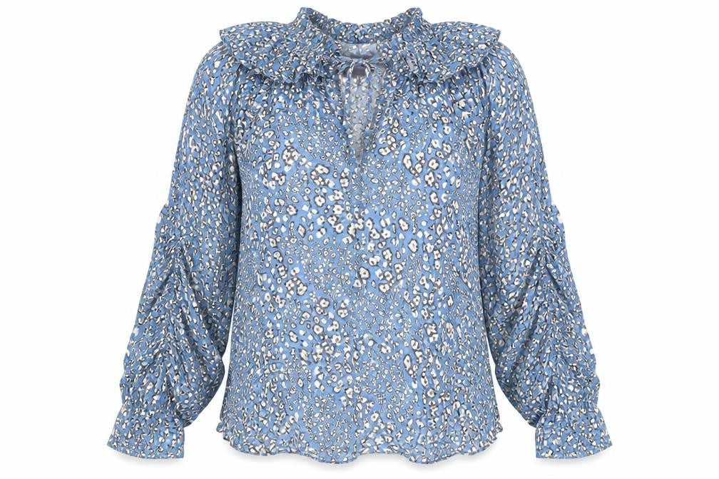Marks and Spencer Womens Blue Floral Viscose Jersey Blouse Size 8 Round Neck - Flowers