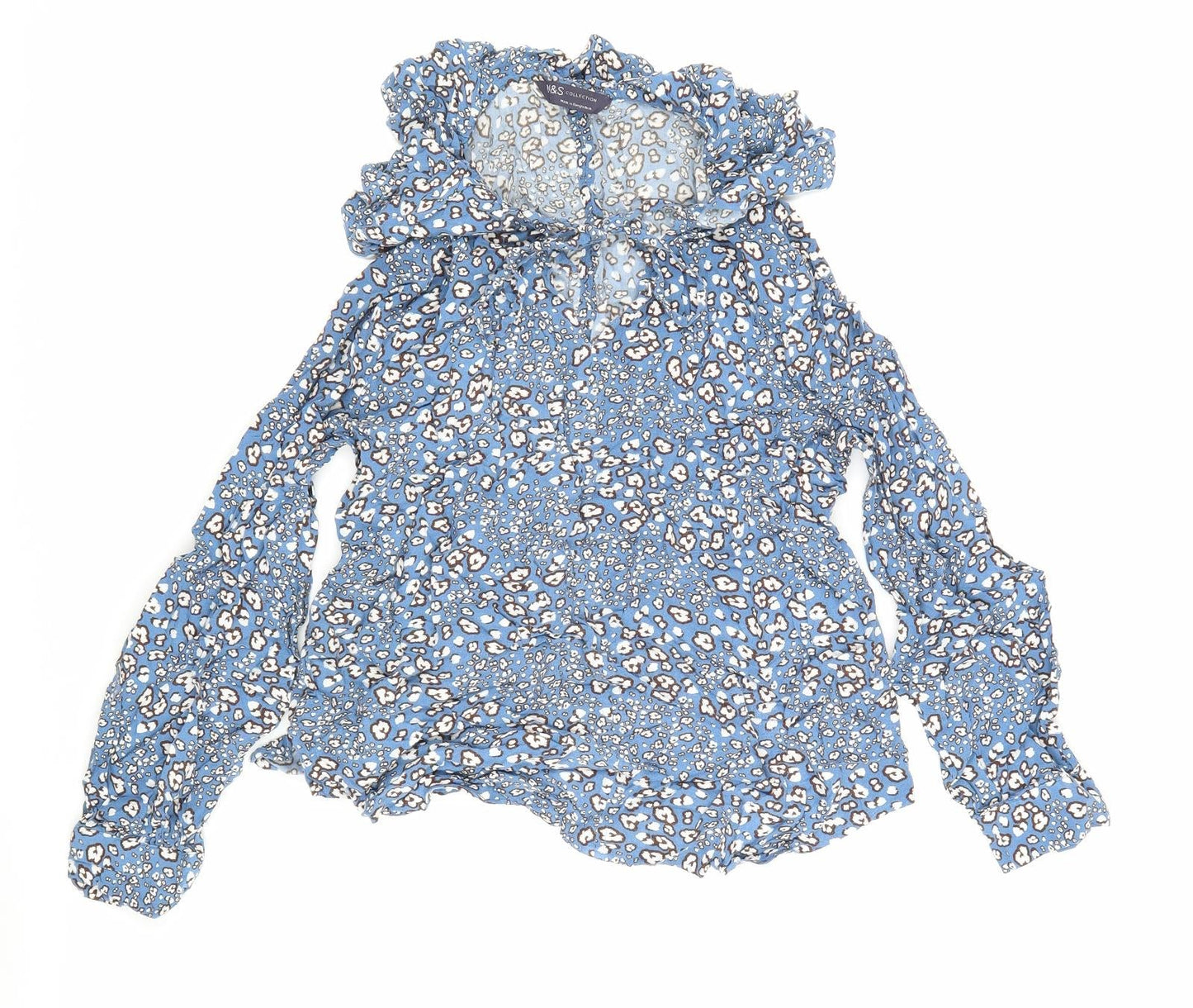 Marks and Spencer Womens Blue Floral Viscose Jersey Blouse Size 8 Cowl Neck - Flowers