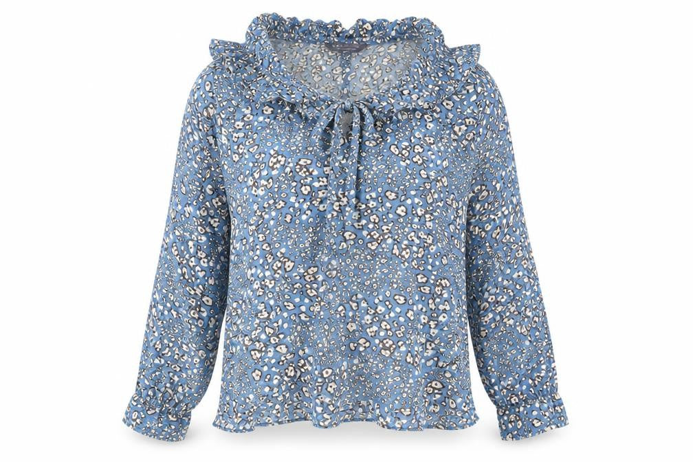 Marks and Spencer Womens Blue Floral Viscose Jersey Blouse Size 8 Cowl Neck - Flowers