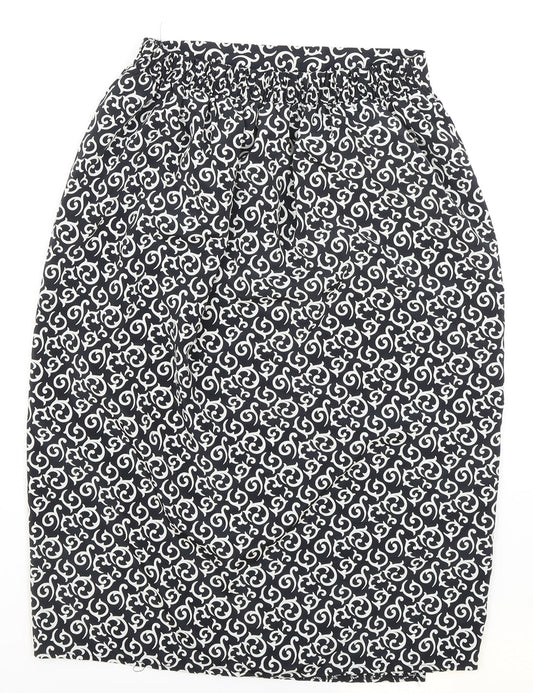 Choices Womens Black Geometric Polyester Wrap Skirt Size 10 Button