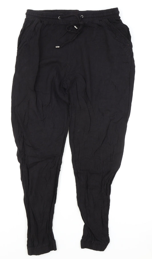 New Look Womens Black Polyester Bloomer Trousers Size 12 L25 in Regular Drawstring