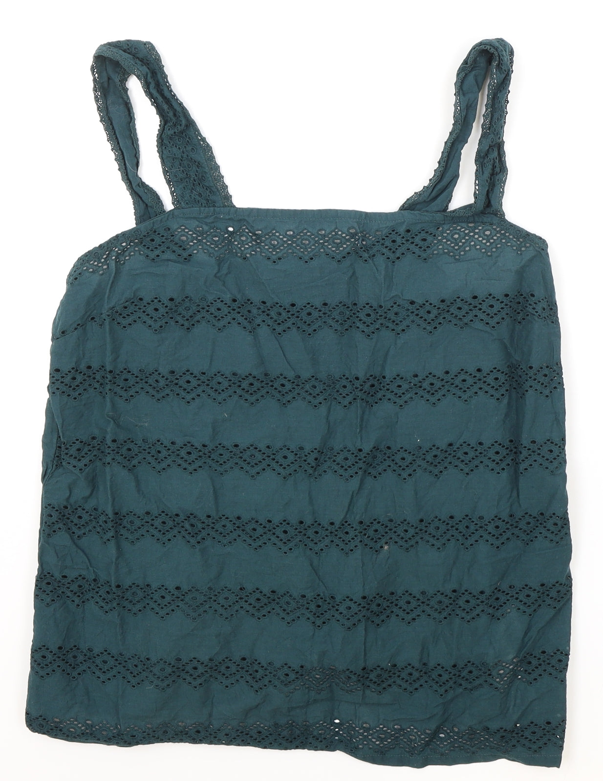 Dorothy Perkins Womens Green Geometric 100% Cotton Basic Tank Size 14 Square Neck