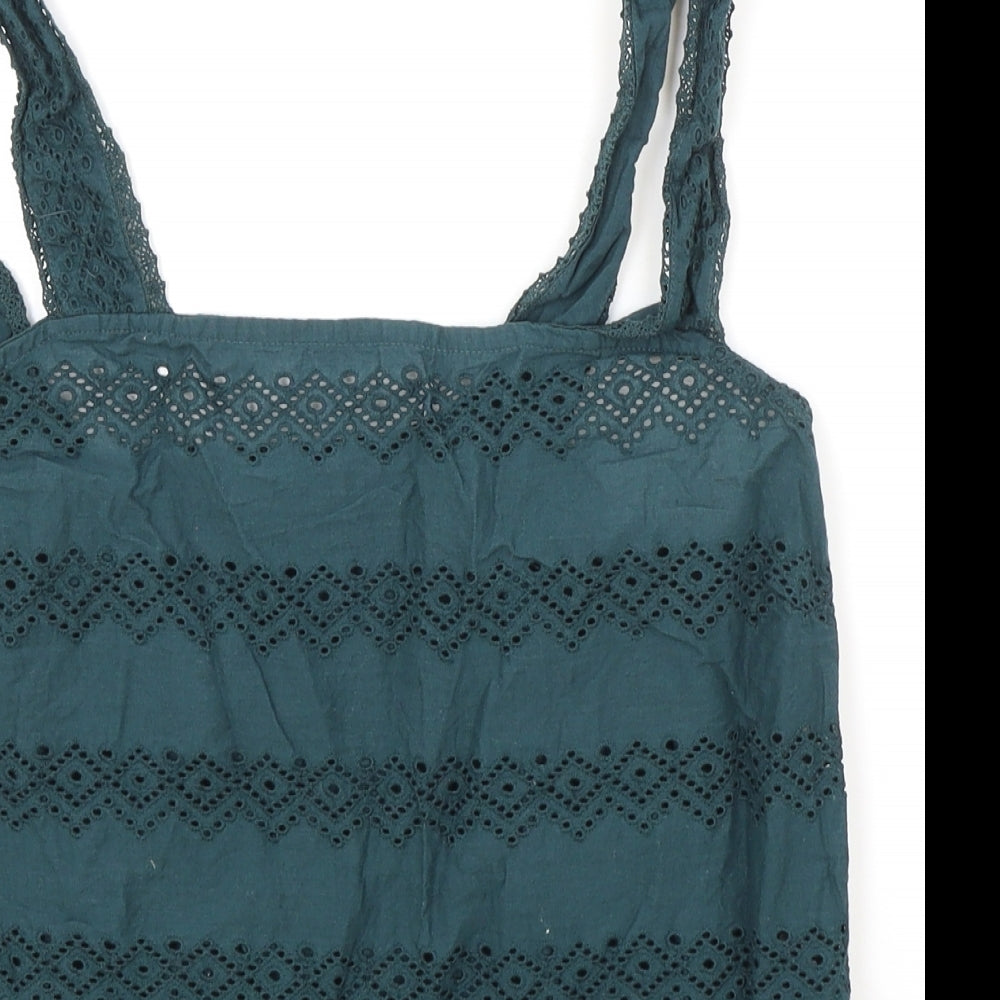 Dorothy Perkins Womens Green Geometric 100% Cotton Basic Tank Size 14 Square Neck
