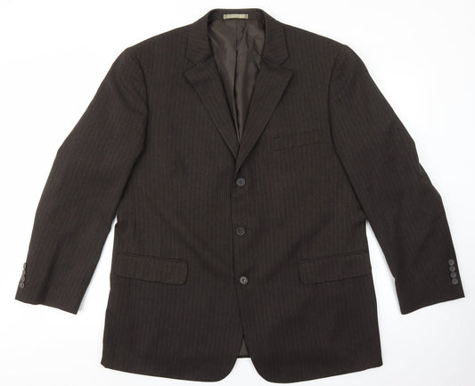 Taylor & Wright Mens Brown Striped Polyester Jacket Suit Jacket Size 46 - Padded Shoulders