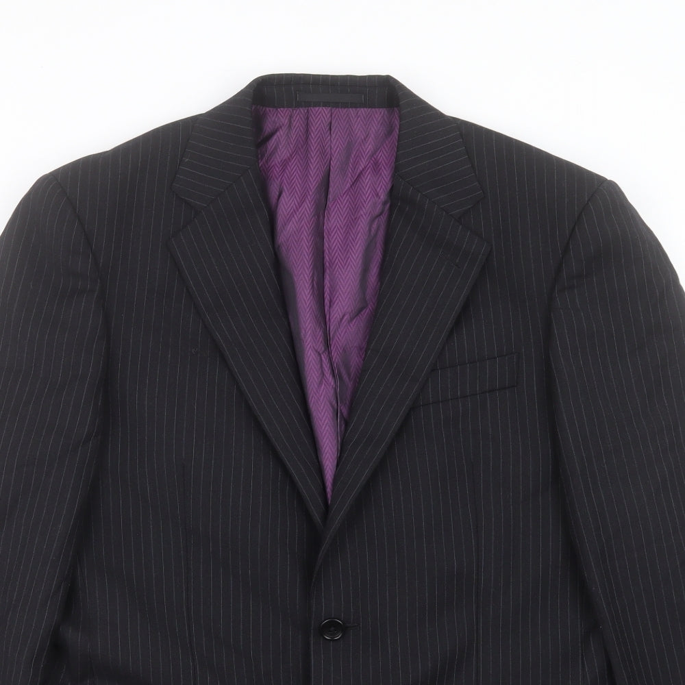 Racing Green Mens Black Striped Wool Jacket Suit Jacket Size 36