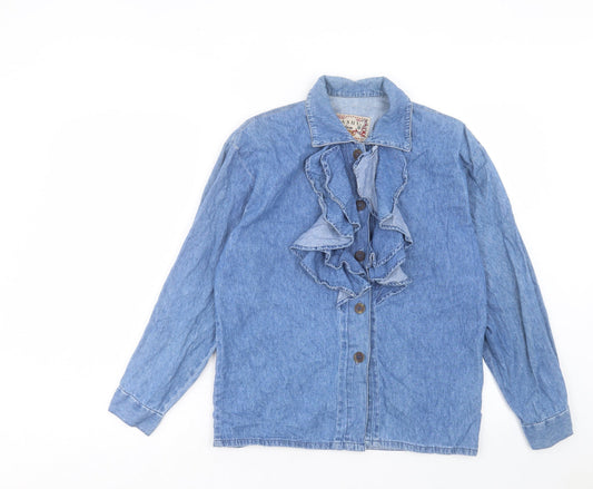 PASH U DENIM Womens Blue Cotton Basic Button-Up Size S Collared