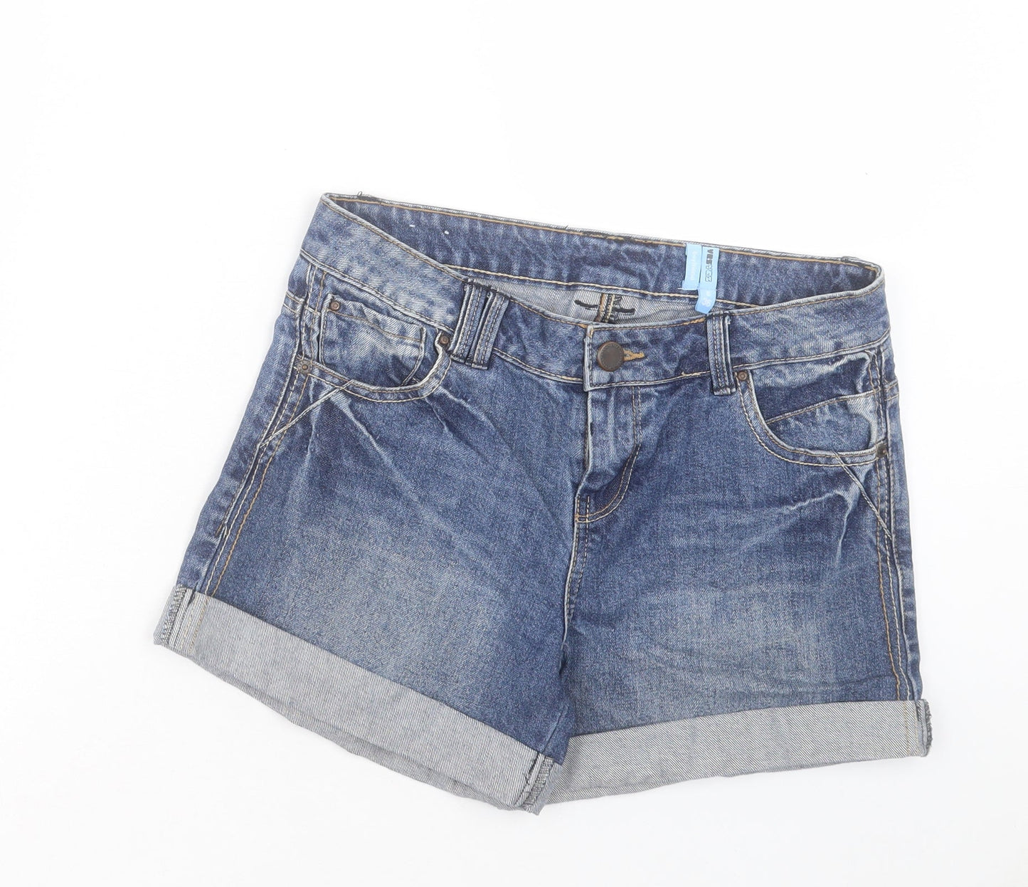 YESYES Womens Blue Cotton Boyfriend Shorts Size 8 L4 in Regular Button