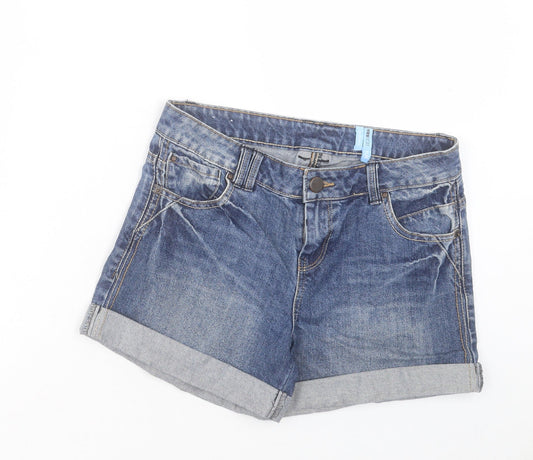 YESYES Womens Blue Cotton Boyfriend Shorts Size 8 L4 in Regular Button