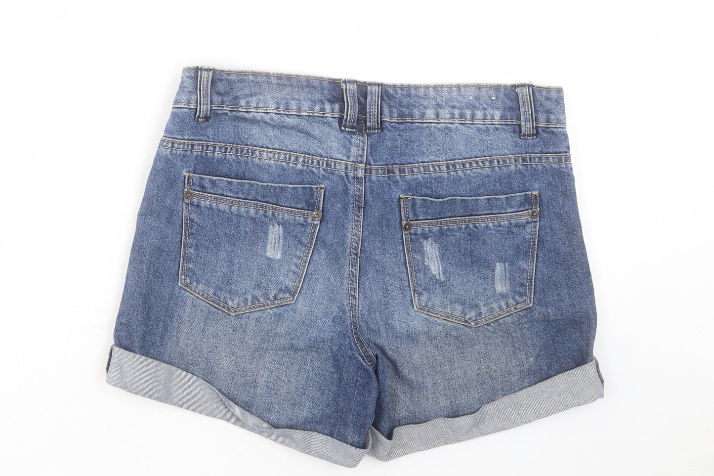 YESYES Womens Blue Cotton Boyfriend Shorts Size 8 L4 in Regular Button