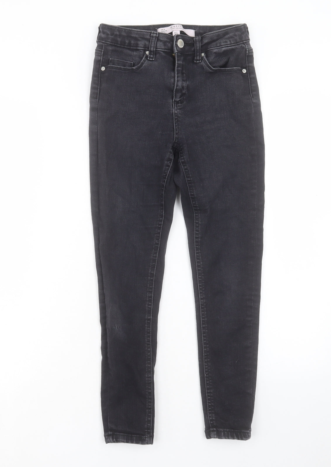 Miss Selfridge Womens Black Cotton Skinny Jeans Size 8 L24 in Regular Button