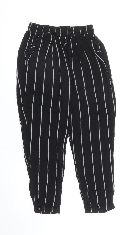 PRETTYLITTLETHING Womens Black Striped Viscose Harem Trousers Size 6 L23 in Regular Drawstring