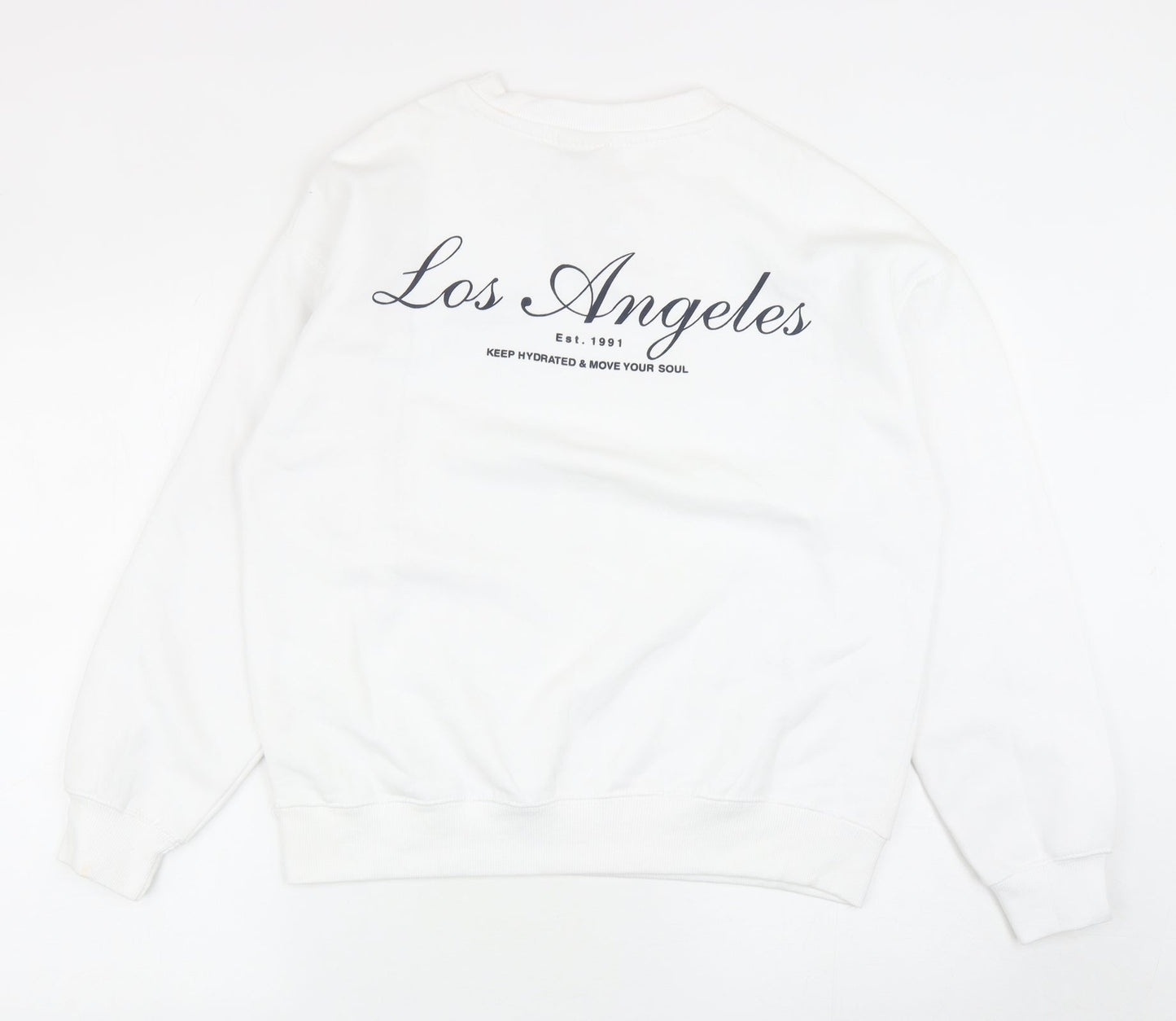 Pull&Bear Womens White Cotton Pullover Sweatshirt Size 2XS Pullover - Los Angeles