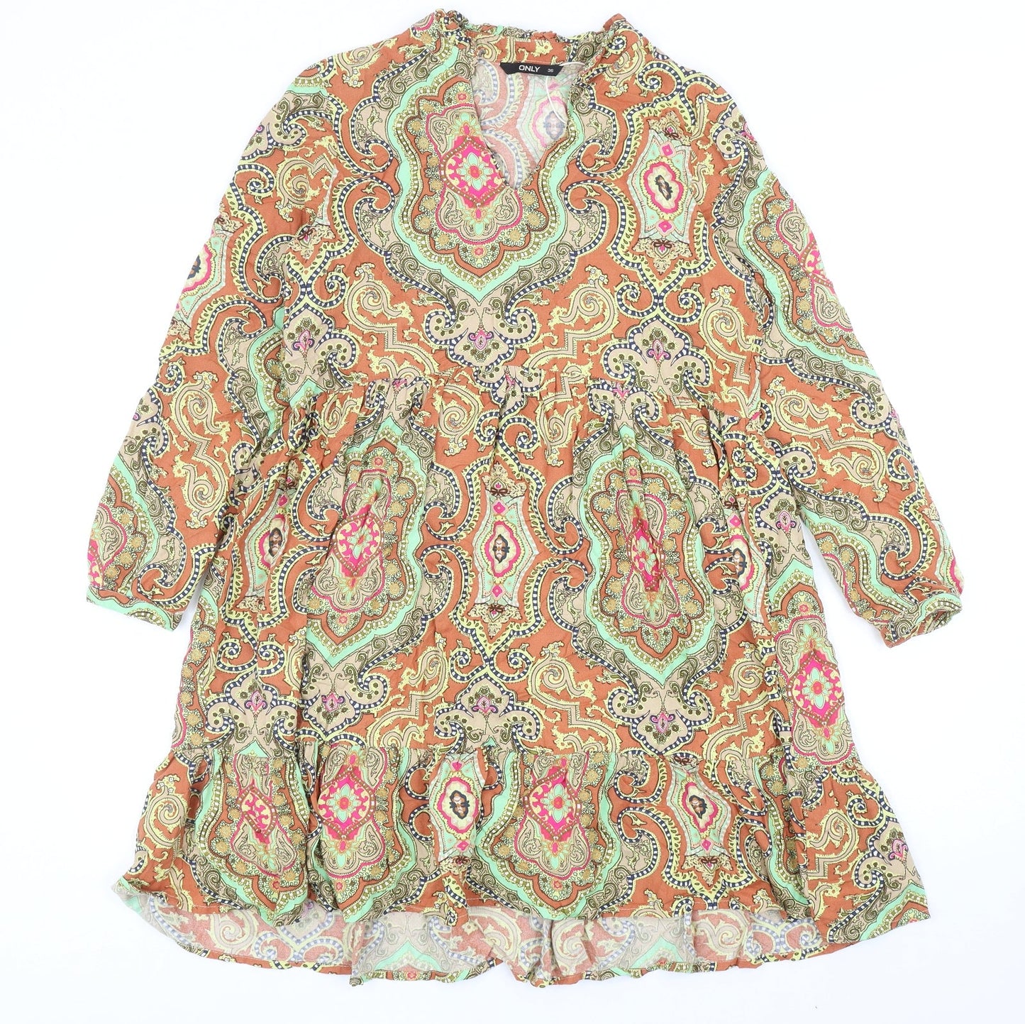 Only Womens Multicoloured Geometric Viscose Fit & Flare Size 8 V-Neck Pullover