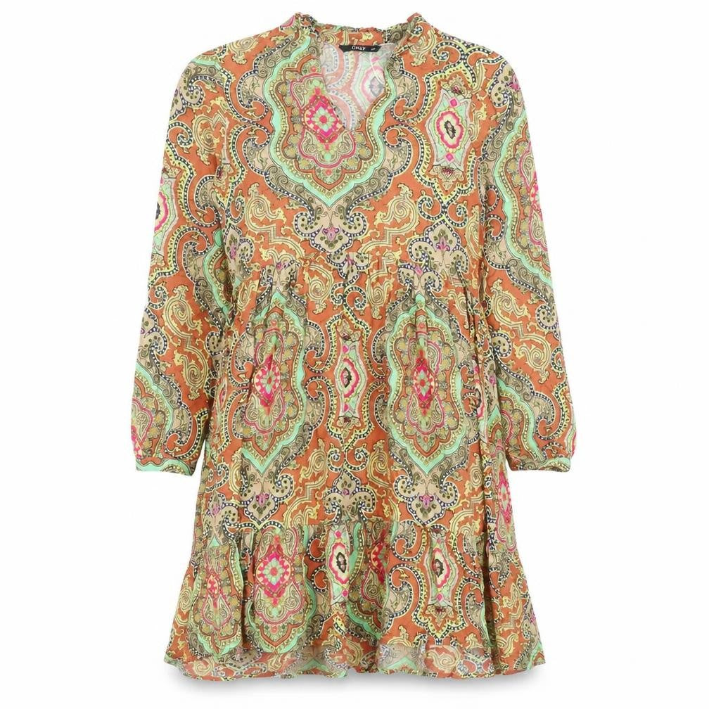 Only Womens Multicoloured Geometric Viscose Fit & Flare Size 8 V-Neck Pullover
