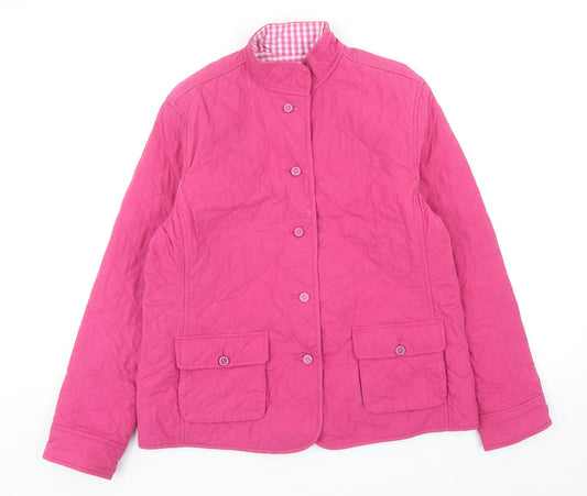 Lands' End Womens Pink Quilted Jacket Size 6 Button - UK Size 6-8