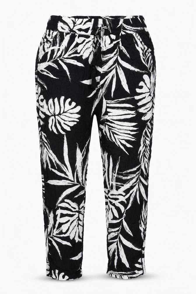 Debenhams Womens Black Floral Viscose Trousers Size 6 L23 in Regular Drawstring
