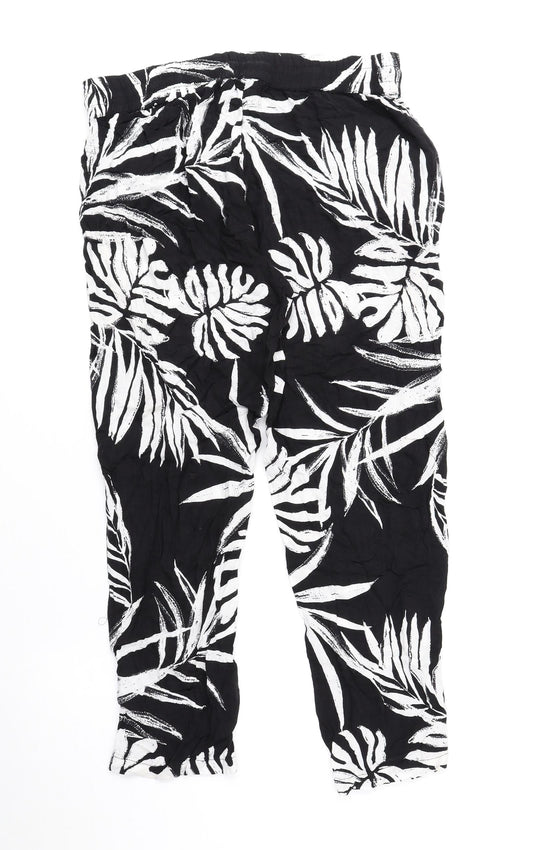 Debenhams Womens Black Floral Viscose Trousers Size 6 L23 in Regular Drawstring
