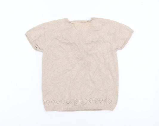 Jacodi Girls Beige V-Neck Cotton Pullover Jumper Size 10 Years Pullover