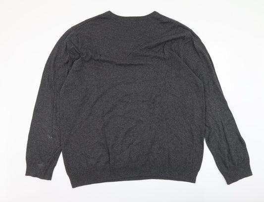 Mark Law Mens Grey V-Neck Cotton Pullover Jumper Size 2XL
