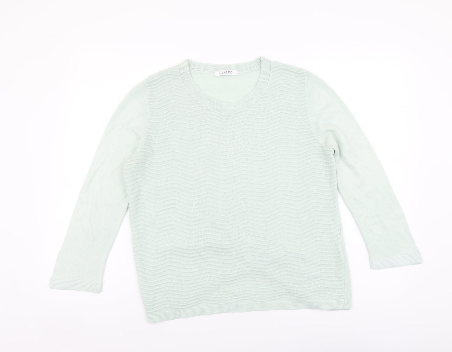 Marks and Spencer Womens Green Round Neck Acrylic Pullover Jumper Size 14