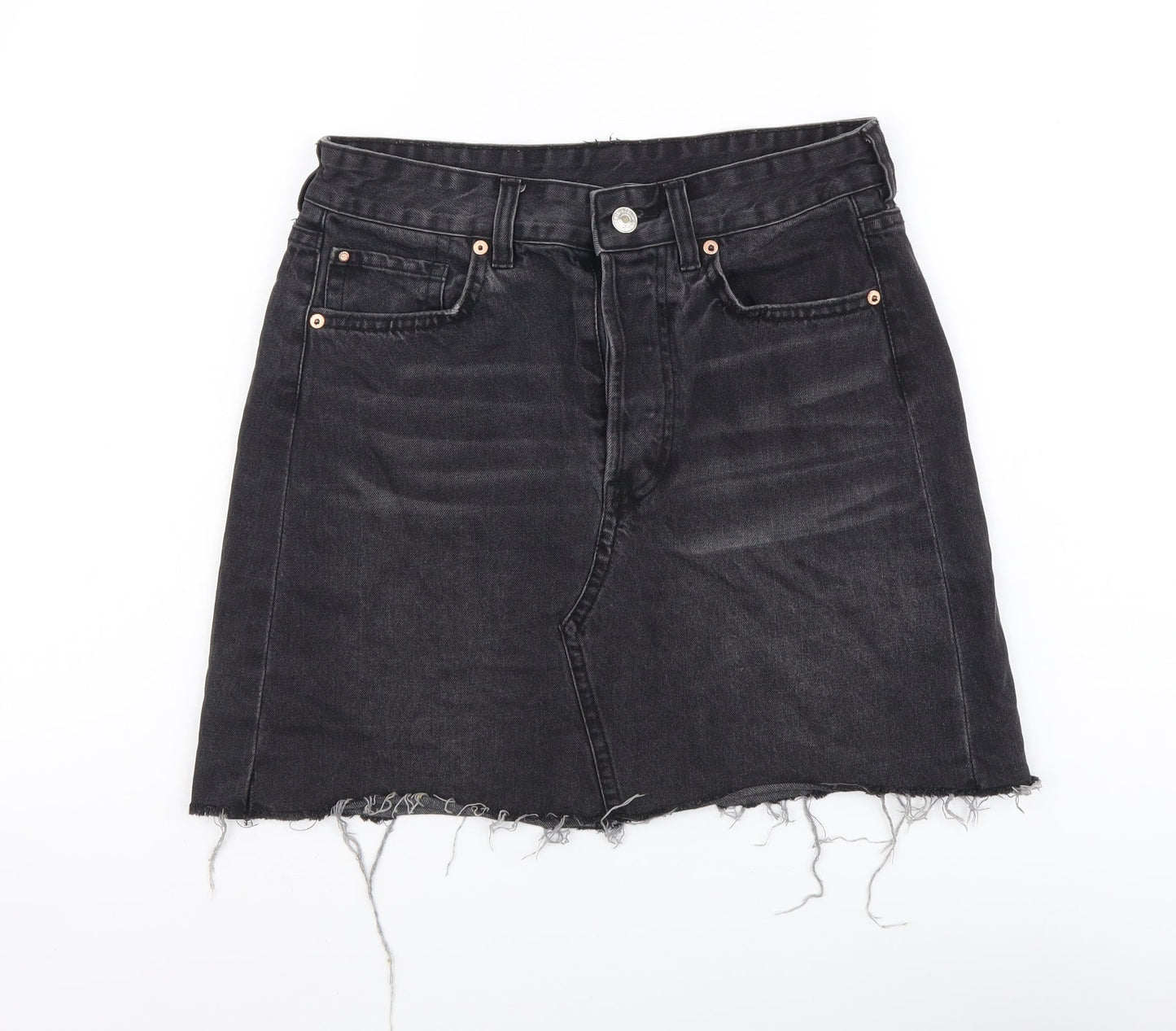 Denim & Co. Womens Grey Cotton Mini Skirt Size M Button