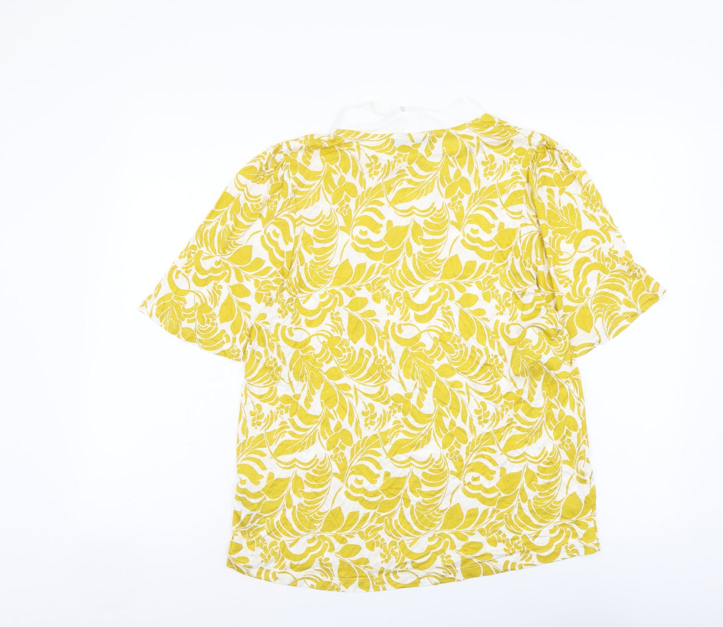 Marks and Spencer Womens Yellow Geometric Viscose Basic Blouse Size 14 Round Neck
