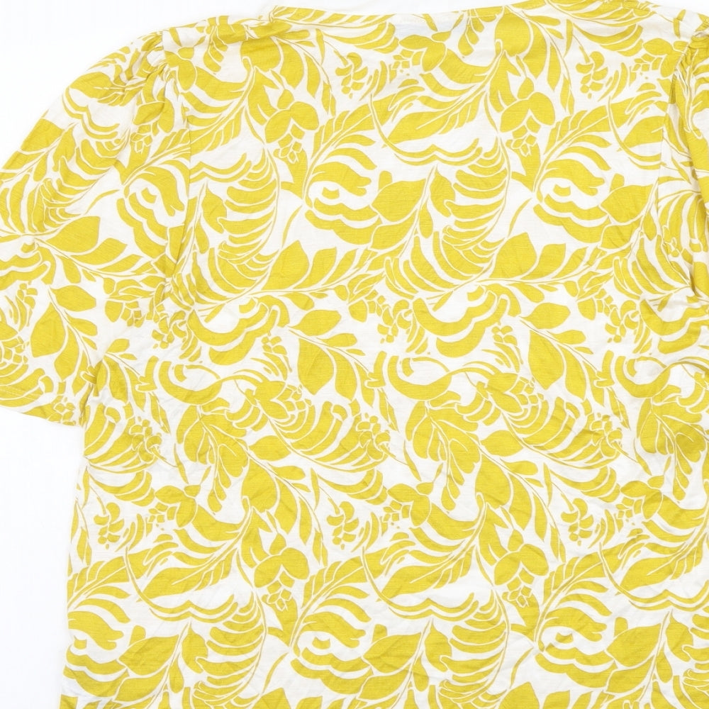 Marks and Spencer Womens Yellow Geometric Viscose Basic Blouse Size 14 Round Neck
