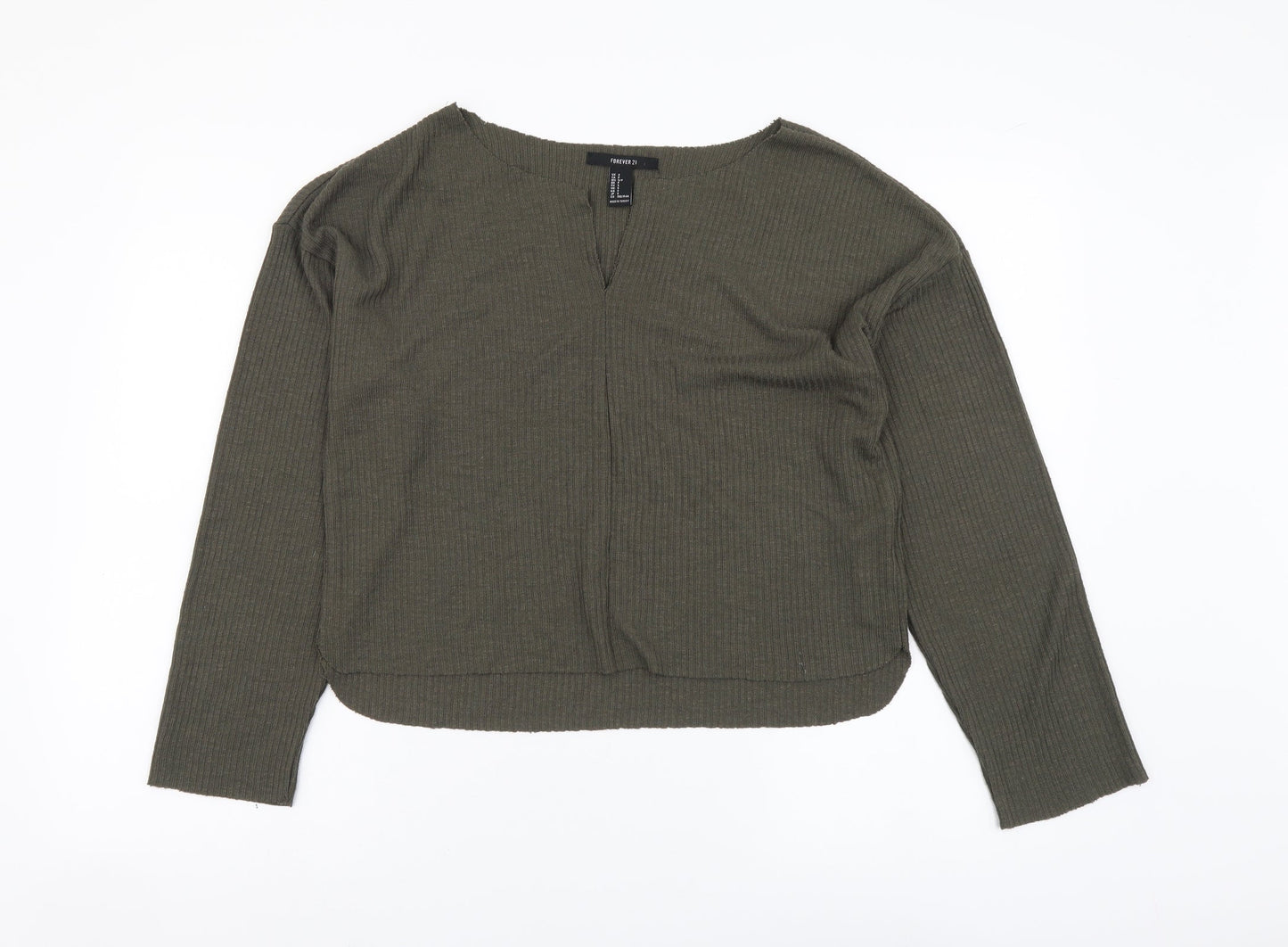FOREVER 21 Womens Green V-Neck Acrylic Henley Jumper Size S