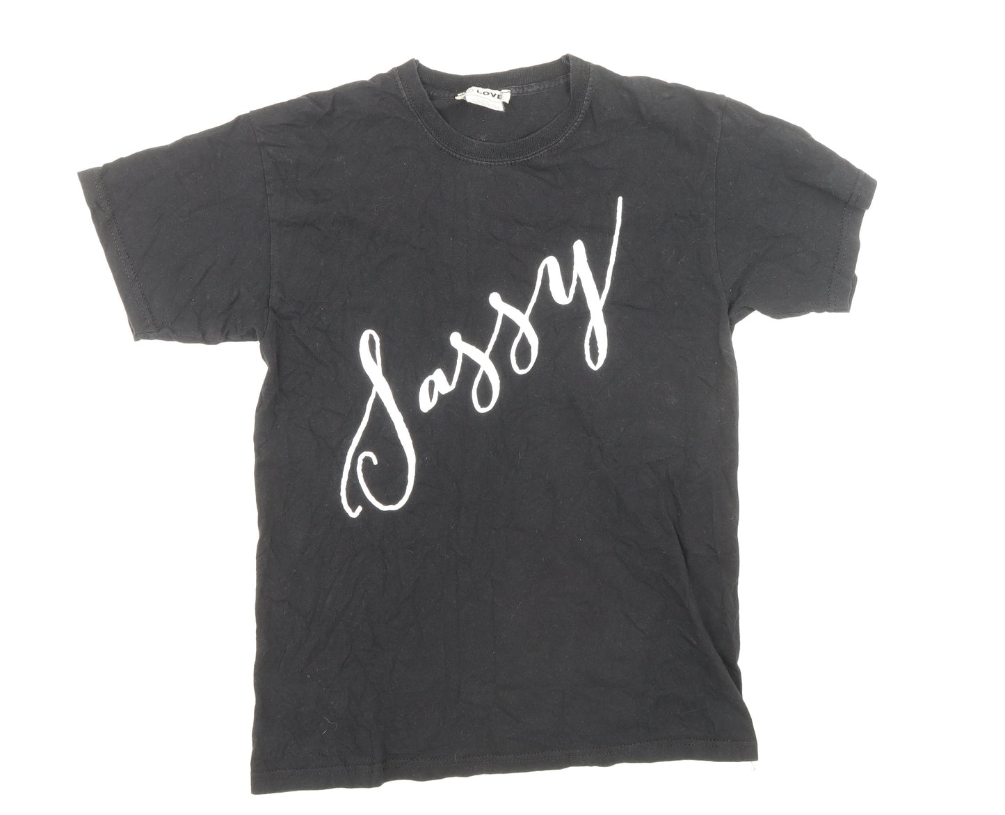 Love Womens Black 100% Cotton Basic T-Shirt Size S Round Neck - Sassy
