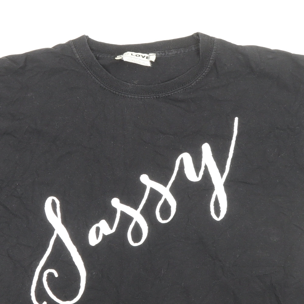 Love Womens Black 100% Cotton Basic T-Shirt Size S Round Neck - Sassy