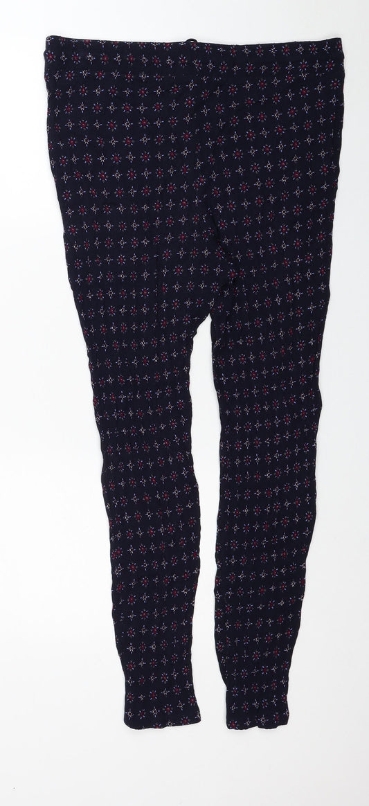 Marks and Spencer Womens Blue Floral Viscose Carrot Trousers Size 14 L26 in Regular Drawstring