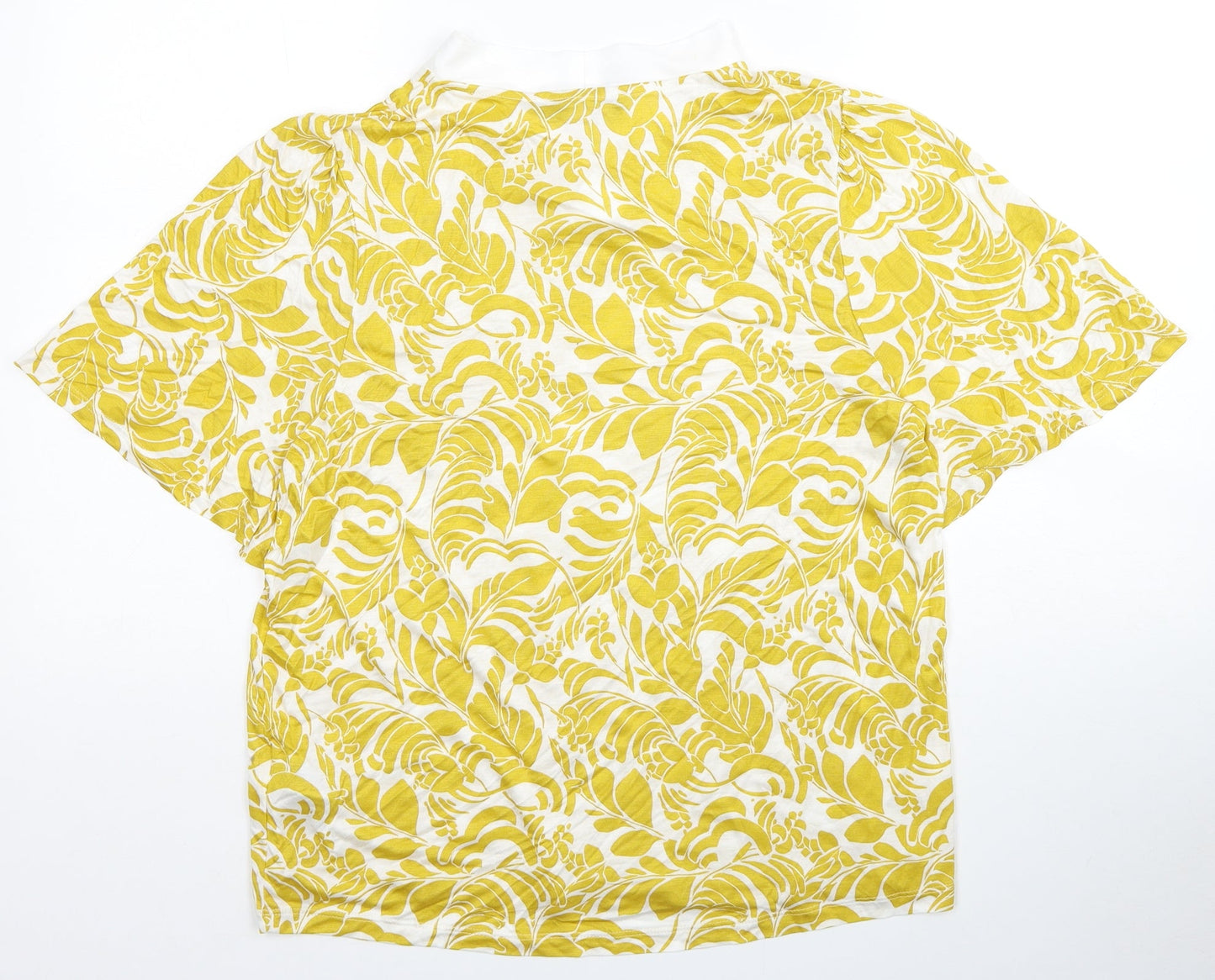 Marks and Spencer Womens Yellow Floral Viscose Basic Blouse Size 14 V-Neck
