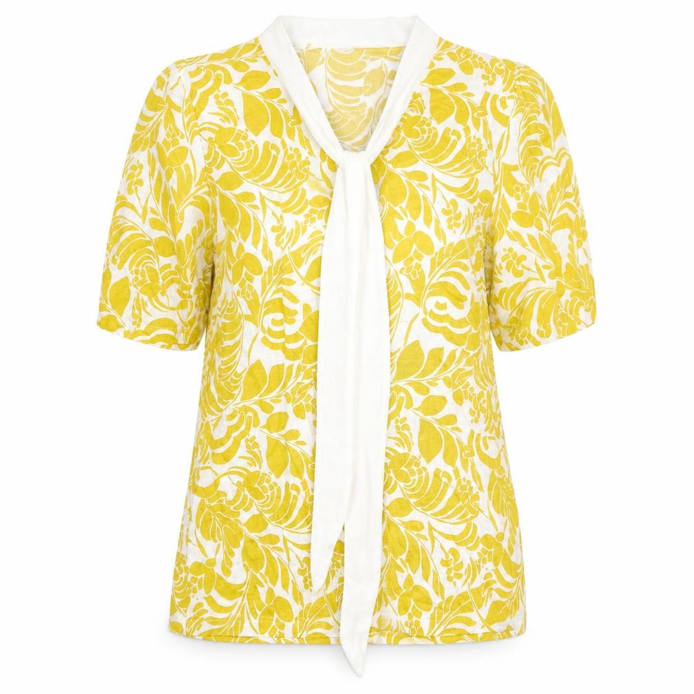 Marks and Spencer Womens Yellow Floral Viscose Basic Blouse Size 6 V-Neck