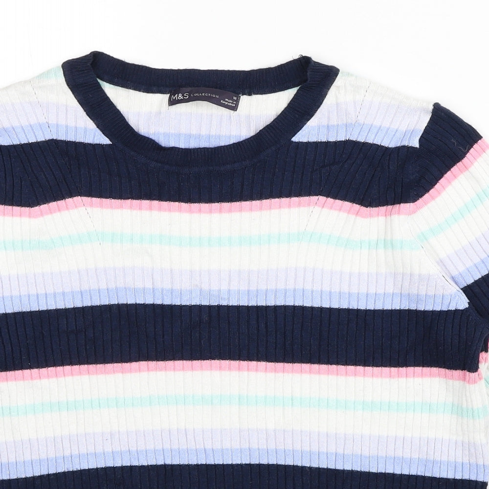 Garfield & Marks Womens Multicoloured Round Neck Striped Viscose Pullover Jumper Size 16 - Ribbed